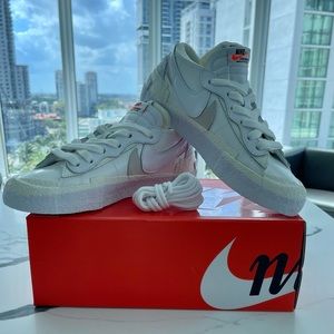Nike Blazer Low/ Sacai White/Sail/White Women’s Size 8. Never Worn.